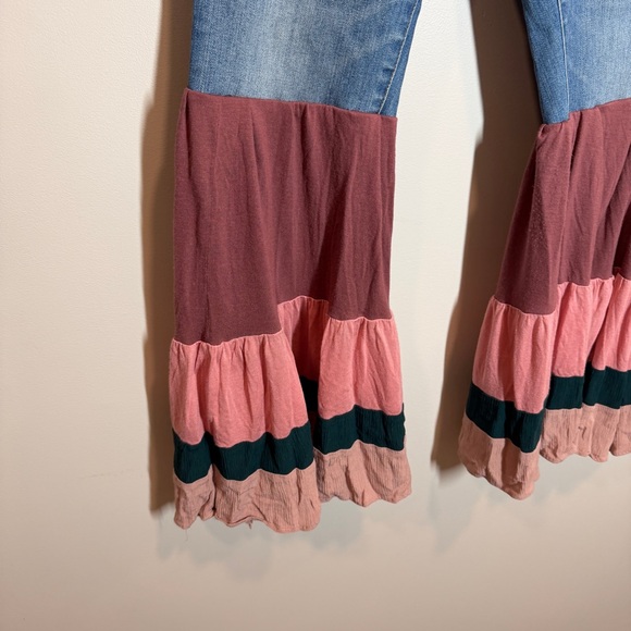 Madewell Size 6 Upcycled Bell Bottom Jeans Tiered Ruffle Hem Boho Festival - Picture 7 of 13